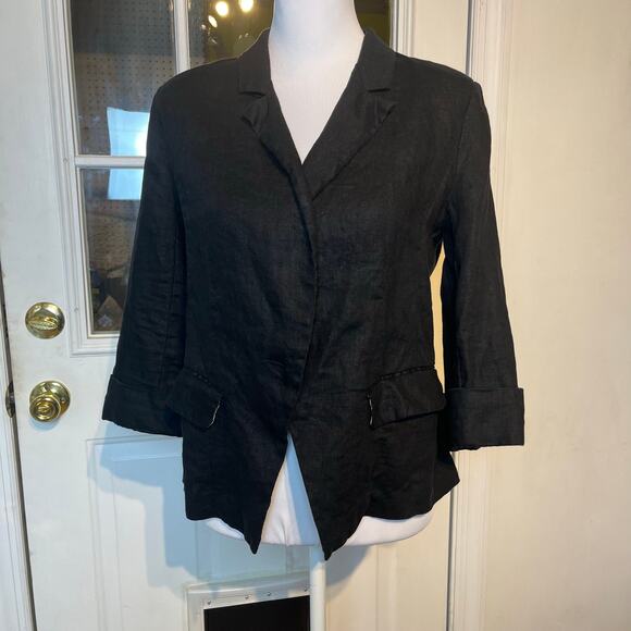 Love Tree Linen Blazer Large 3/4 Sleeve Black Casual Workwear Artcore - Picture 2 of 7